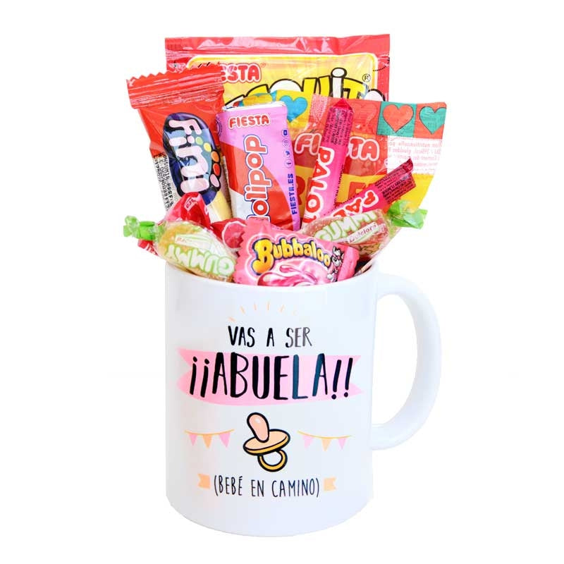 Taza Vas a ser abuela con chupete de MONECES, presentación lista para regalar